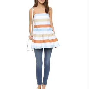 Tanya Taylor Desert Stripe Maura Peplum Top
